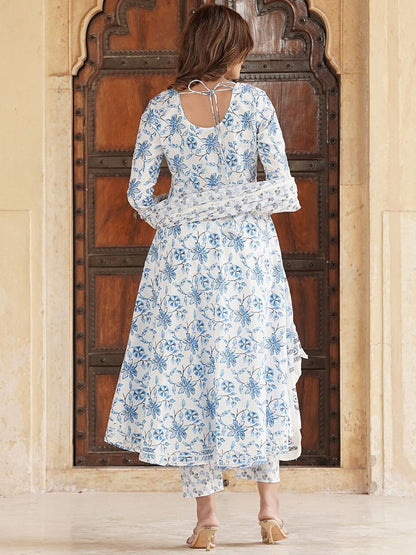 Dhiyona KL Floral Printed Gotta Patti Pure Cotton Anarkali Kurta with Trousers & Dupatta