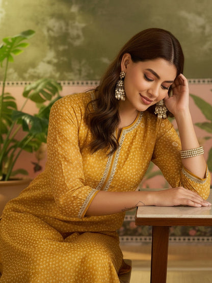 Printed Round Neck Kurta & Trousers With Dupatta