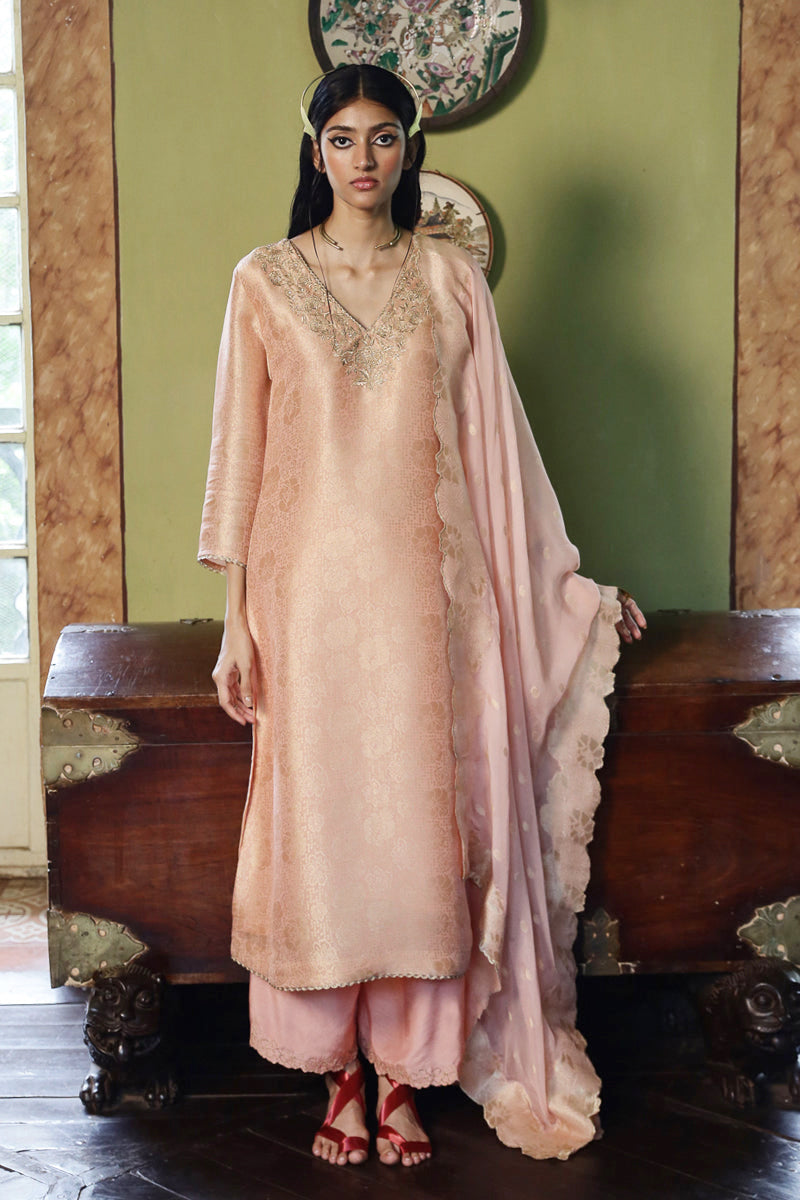 Women's Apricot Blush Bermberg Silk Woven Salwar Suit