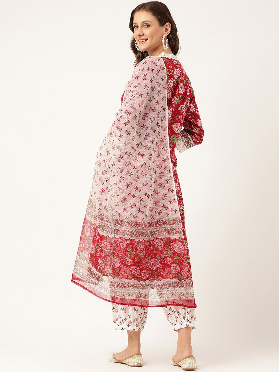 Dhiyona KL Floral Printed V-Neck Pure Cotton Kurta With Salwar & Dupatta