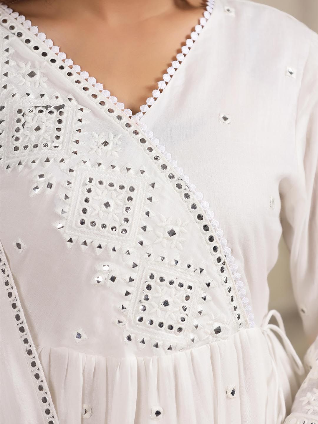Dhiyona SC Embroidered Mulmul Cotton A-Line Angrakha Kurta With Sharara & Dupatta
