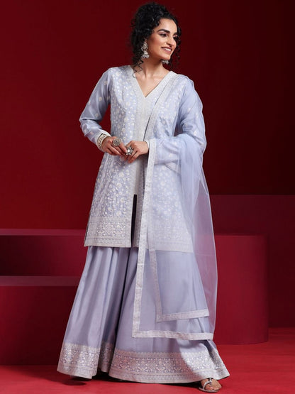 Dhiyona LL Floral Embroidered Regular Sequinned Kurta with Palazzos & Dupatta