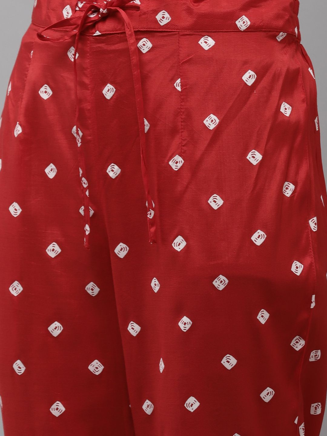 Dhiyona IS Women's Women Red Bandhani Printed Regular Kurta with Trousers & With Dupatta