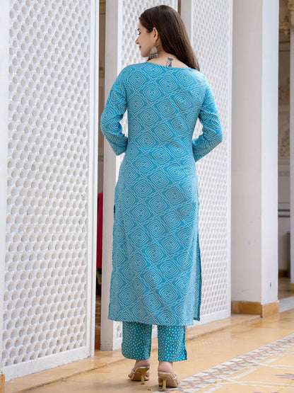 Dhiyona KL Bandhani Printed Regular Mirror Work Kurta With Trousers & Dupatta