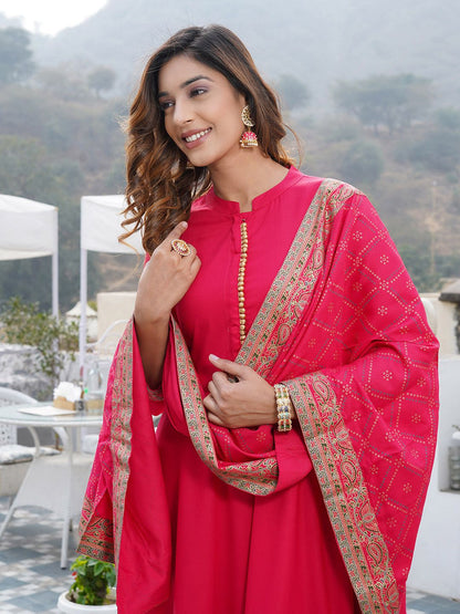 Dhiyona KL Mandarin Collar Floral Printed Kurta with Trousers & With Dupatta