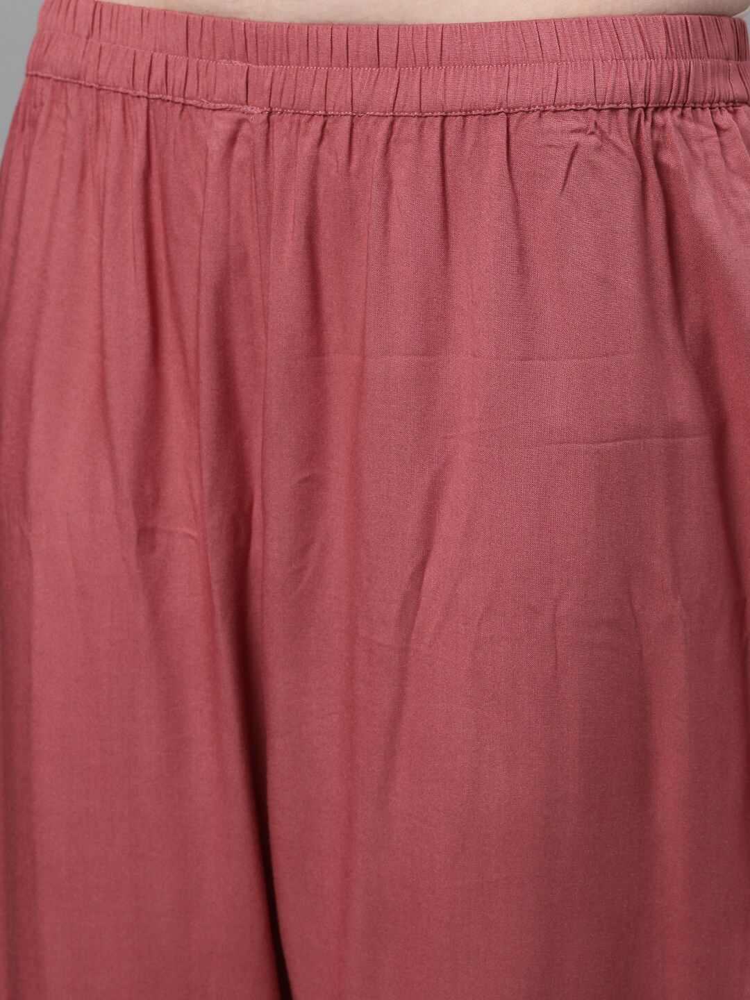 Dhiyona IS Women's Women Mauve & White Yoke Design Kurta with Trousers & Dupatta