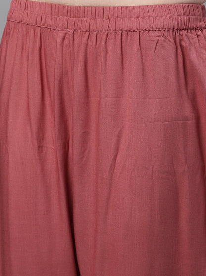 Dhiyona IS Women's Women Mauve & White Yoke Design Kurta with Trousers & Dupatta
