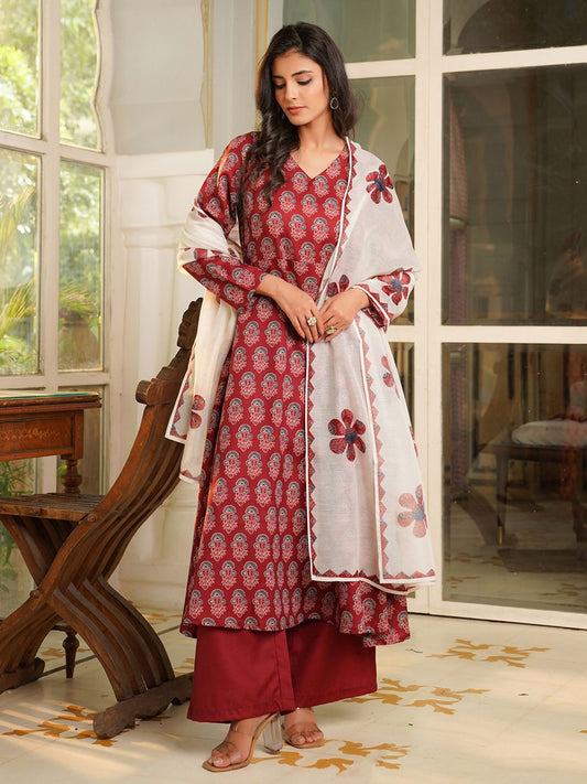 Dhiyona KL Women Floral Printed A-Line Kurta with Palazzo & Dupatta