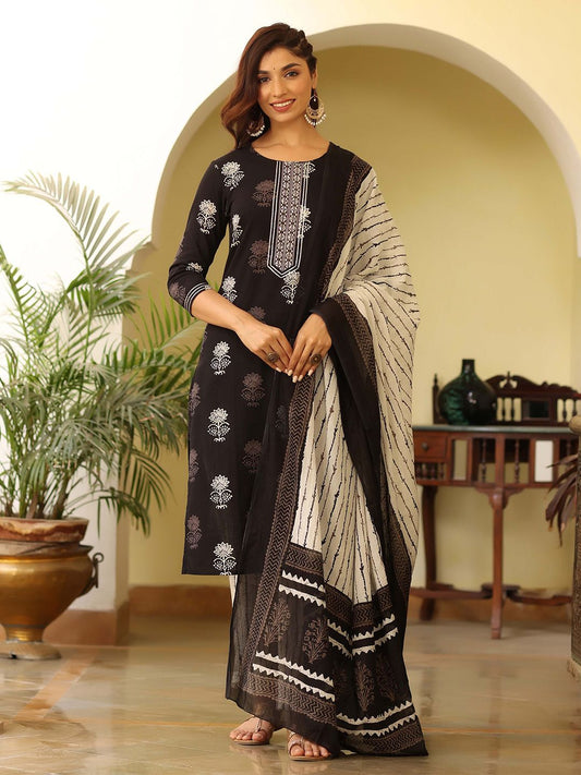 Dhiyona KL Floral Printed Straight Kurta with Trousers & Dupatta