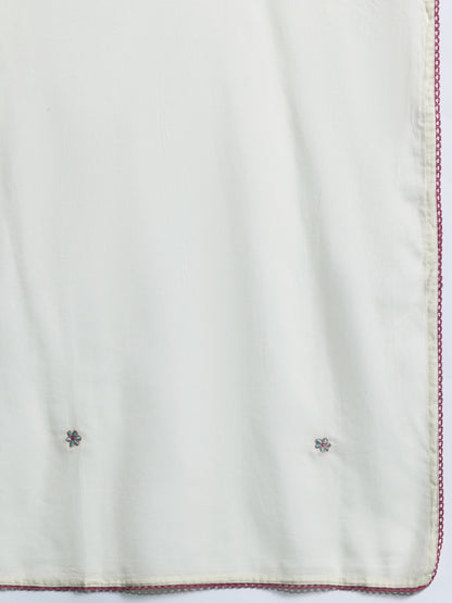 Floral Embroidered Empire Thread Work Pure Cotton Kurta with Trousers & Dupatta