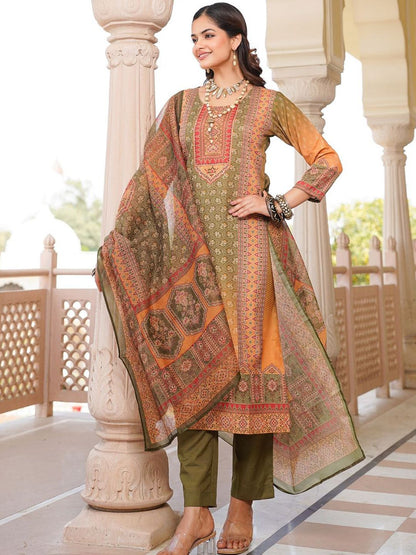Dhiyona KL Women Ethnic Motifs Printed Regular Kurta with Trousers & With Dupatta