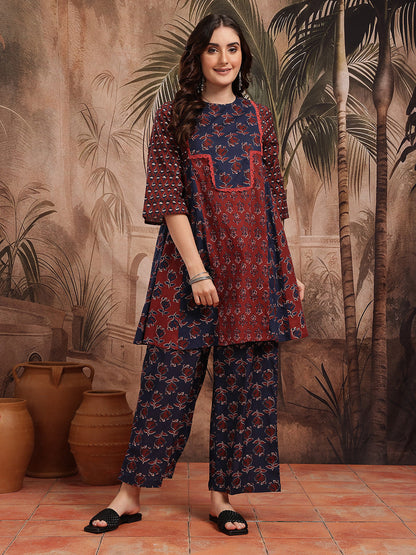 Floral Printed Pure Cotton Kurta with Trousers