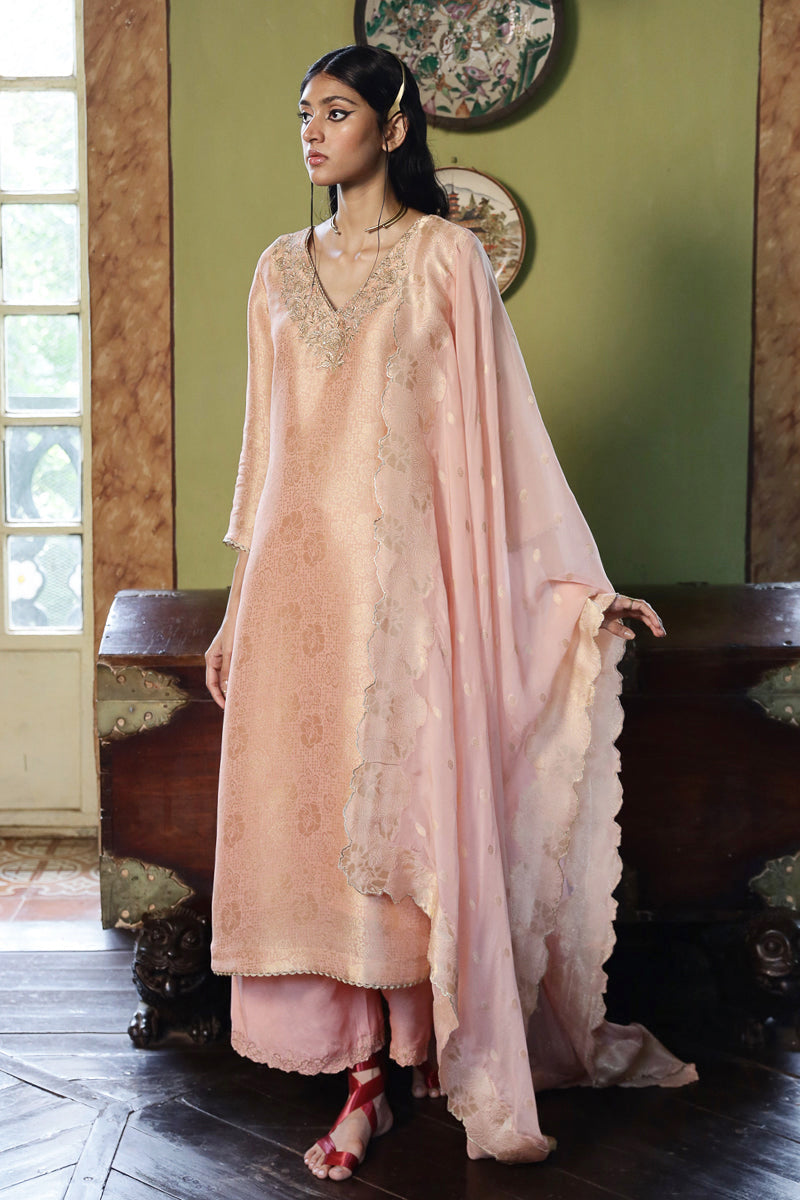 Women's Apricot Blush Bermberg Silk Woven Salwar Suit