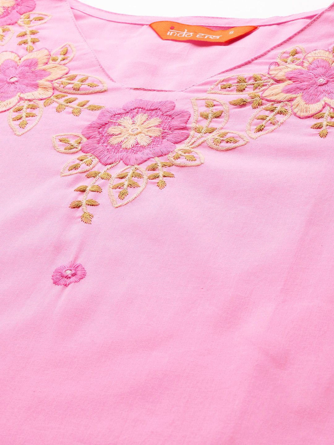 Floral Embroidered Pure Cotton Kurta with Trousers & Dupatta