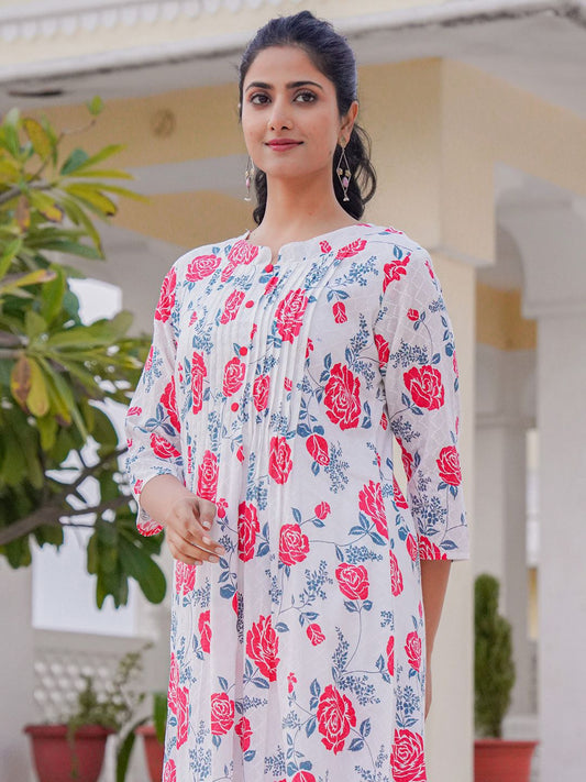 Floral Printed A-Line Pure Cotton Kurta With Trousers