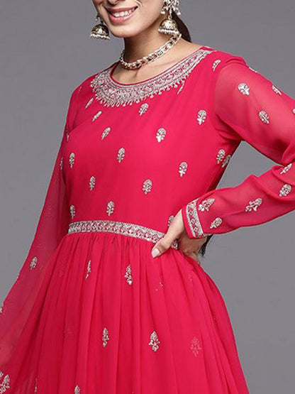 Dhiyona LL Women Floral Embroidered High Slit Sequinned Kurta with Palazzos & With Dupatta