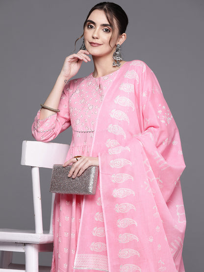 Women Floral Printed Empire Gotta Patti Kurta with Trousers & With Dupatta