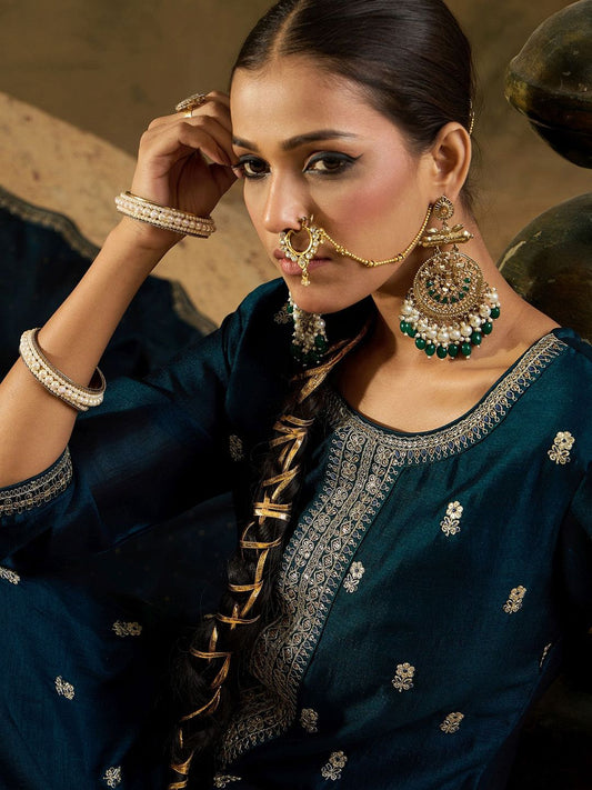 Women Embroidered Regular Sequinned Kurta with Trousers & With Dupatta