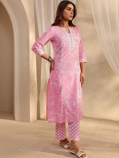 Women Floral Printed Regular Thread Work Kurta with Trousers & With Dupatta