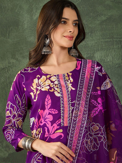 Dhiyona KL Women Printed Flared Kurta with Pant and Dupatta
