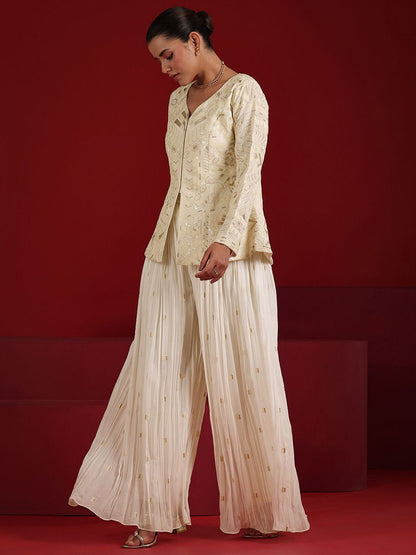 Dhiyona LL Women Ethnic Motifs Embroidered Sequinned Kurti with Palazzos & With Dupatta