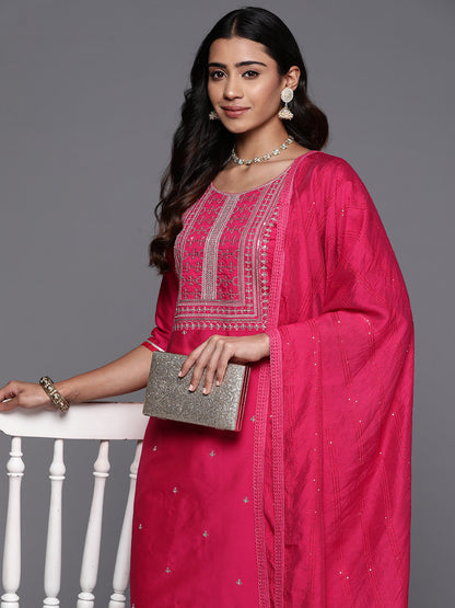 Ethnic Motifs Embroidered Regular Sequinned Kurta with Trousers Dupatta