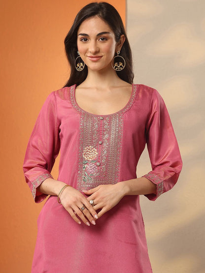 Ethnic Motifs Embroidered Thread Work Kurta With Trousers & Dupatta