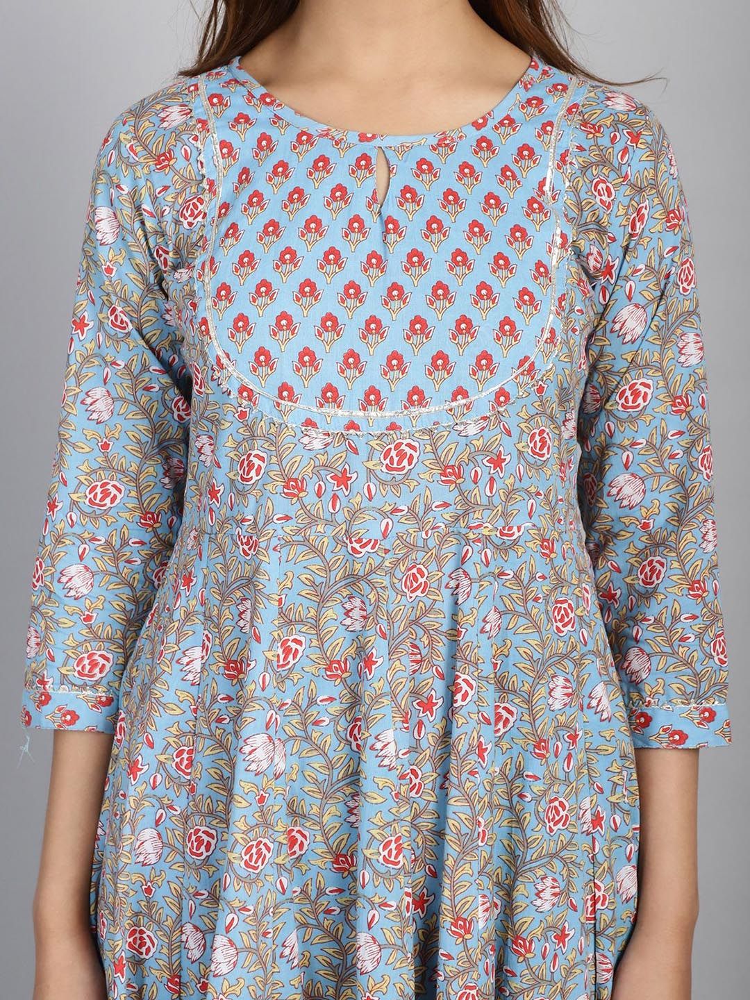 Dhiyona KL Floral Printed Pure Cotton Anarkali Kurta With Trouser & Dupatta