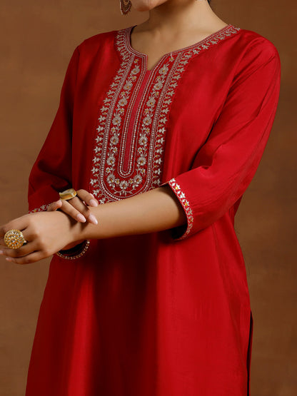 Floral Yoke Design Regular Sequinned Kurta With Salwar & Dupatta