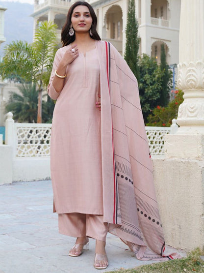 Dhiyona KL Notch Neck Straight Kurta With Palazzos And Dupatta