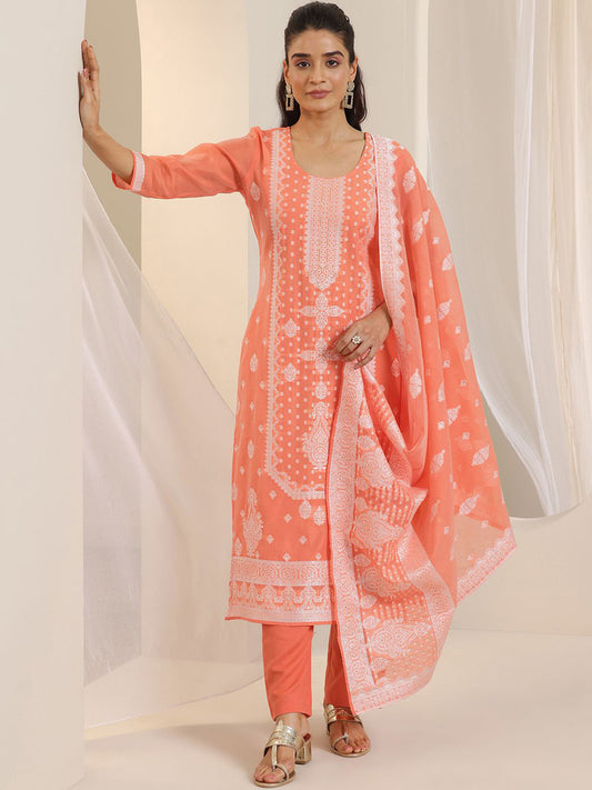 Ethnic Motifs Woven Design Chanderi Silk Kurta With Trousers & Dupatta