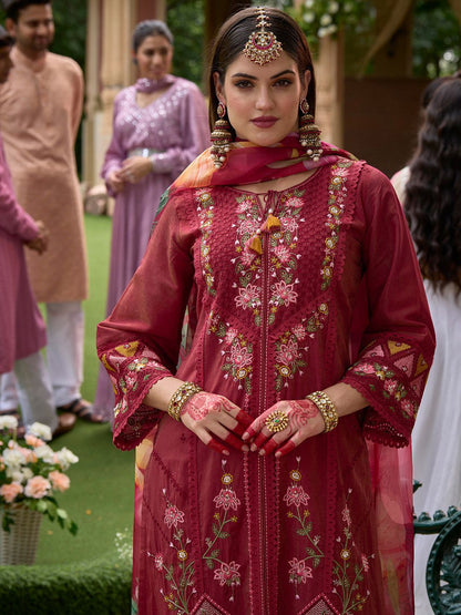 Women Floral Embroidered Regular Thread Work Kurta with Trousers & With Dupatta