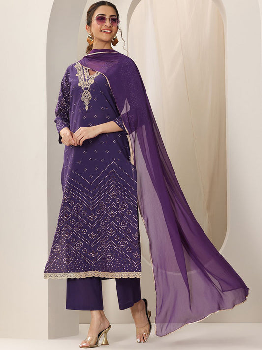 Women Bandhani Printed Kurta with Trousers & Dupatta