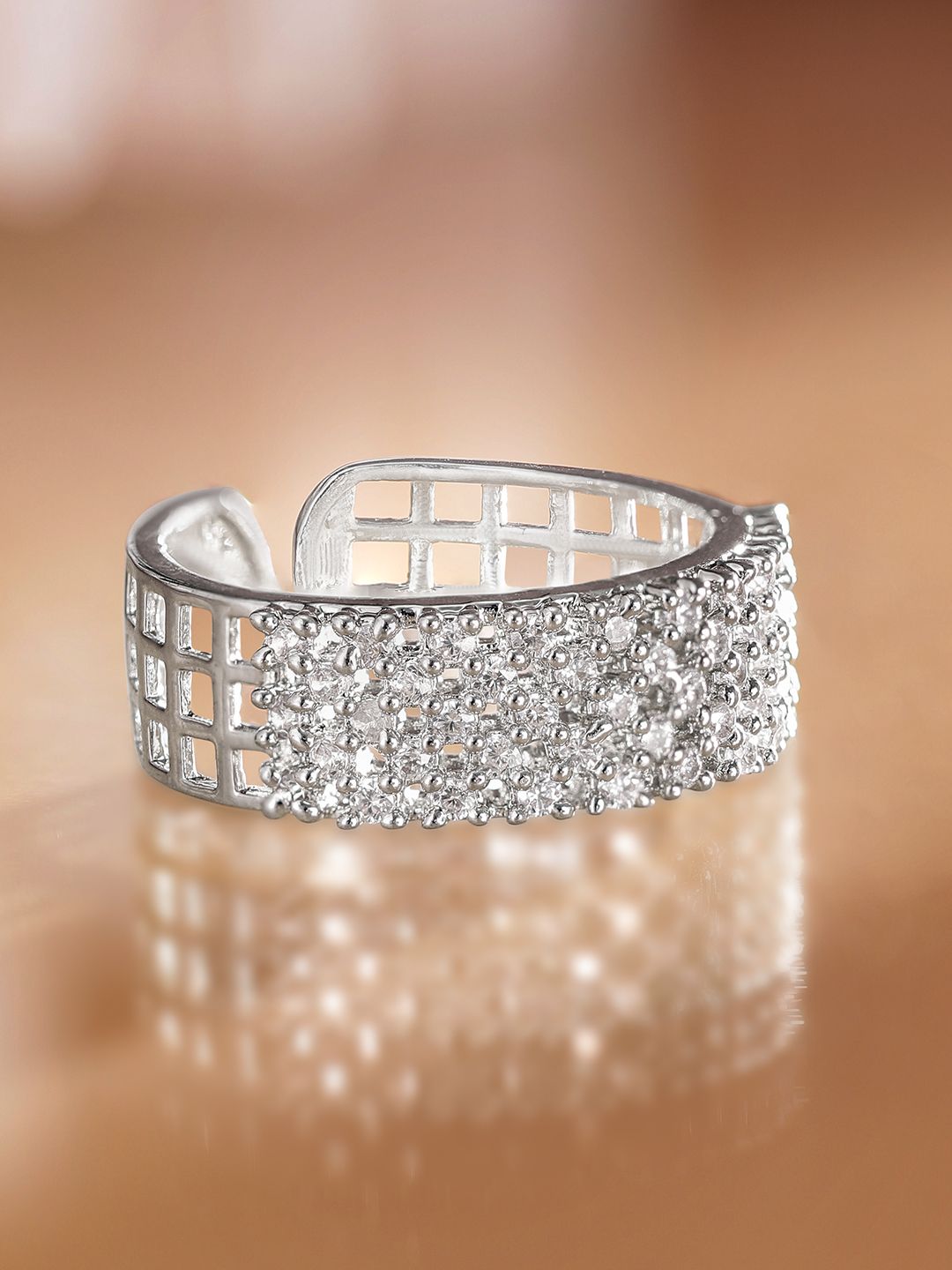 Dhiyona RJ Women's Rhodium Plated Adjustable Ring