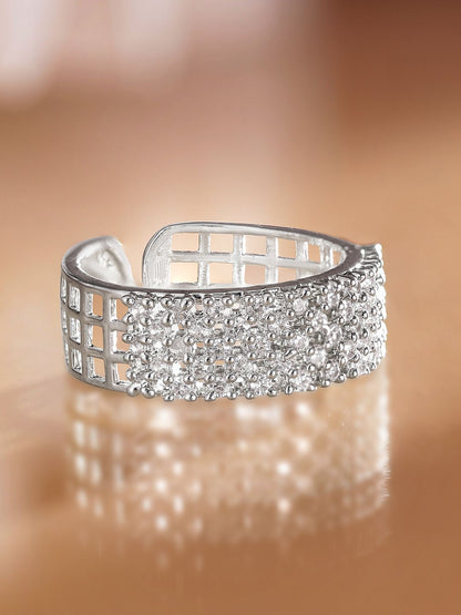 Dhiyona RJ Women's Rhodium Plated Adjustable Ring