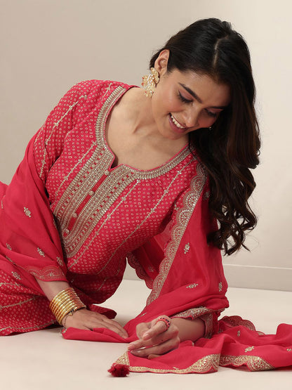 Dhiyona LL Women Bandhani Printed Regular Kurta with Palazzos & With Dupatta