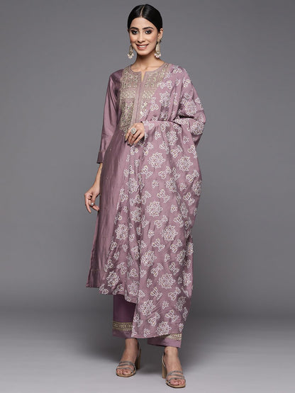 Dhiyona VA Women's Mauve Ethnic Motifs Gotta Patti Kurta with Trousers & With Dupatta