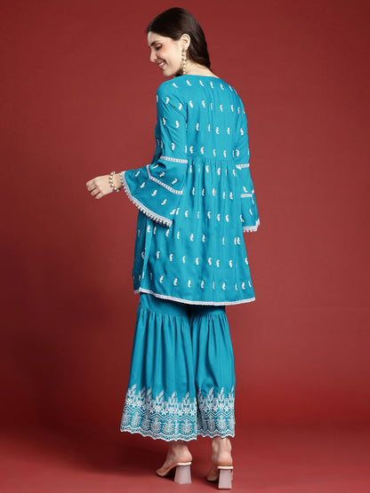 Dhiyona AN Ethnic Motifs Embroidered Kurta with Sharara