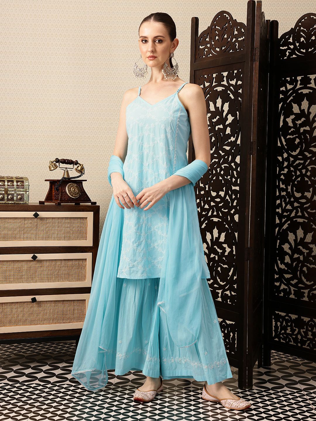 Dhiyona HOP Pure Cotton Floral Embroidered Jashn Kurta With Sharara & Dupatta