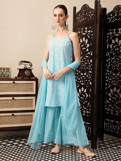 Dhiyona HOP Pure Cotton Floral Embroidered Jashn Kurta With Sharara & Dupatta