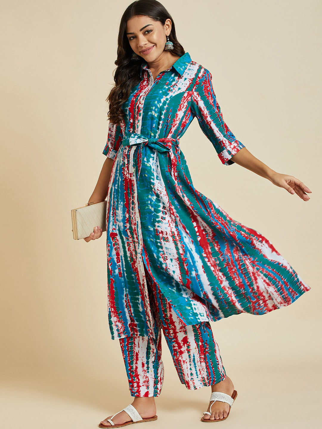 Tie & Dye Printed A-Line Kurta With Palazzo Set