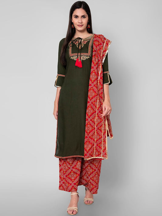 Dhiyona KL Women Green Ethnic Motifs Kurta with Palazzos & With Dupatta