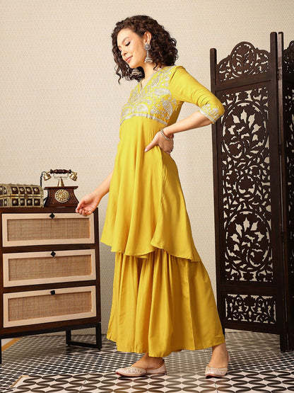 Dhiyona HOP Ethnic Motifs Yoke Design Thread Work Jashn Kurta with Sharara & Dupatta