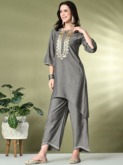 Embroidered Regular Kurta with Palazzos