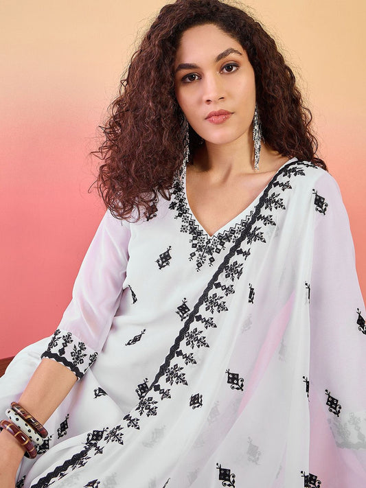 Dhiyona SN Embroidered Kurta With Palazzo With Dupatta