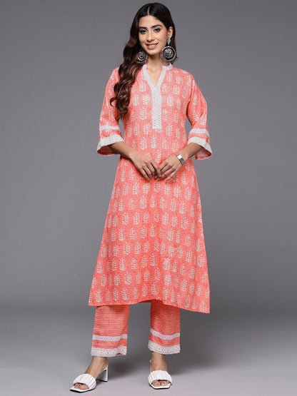 Floral Printed Regular Sequinned Kurta with Trousers