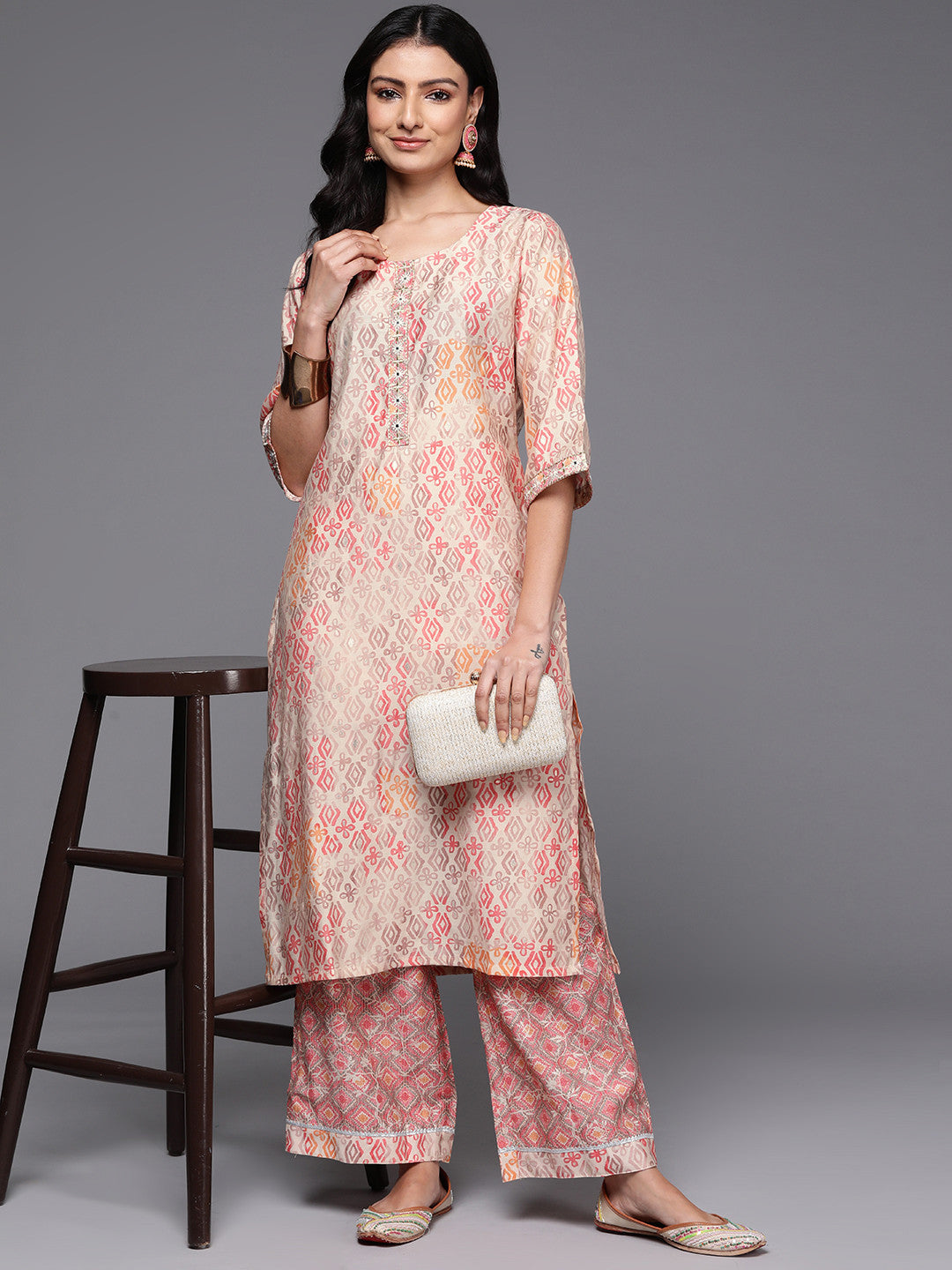 Ethnic Motifs Printed Zari Kurta with Palazzos