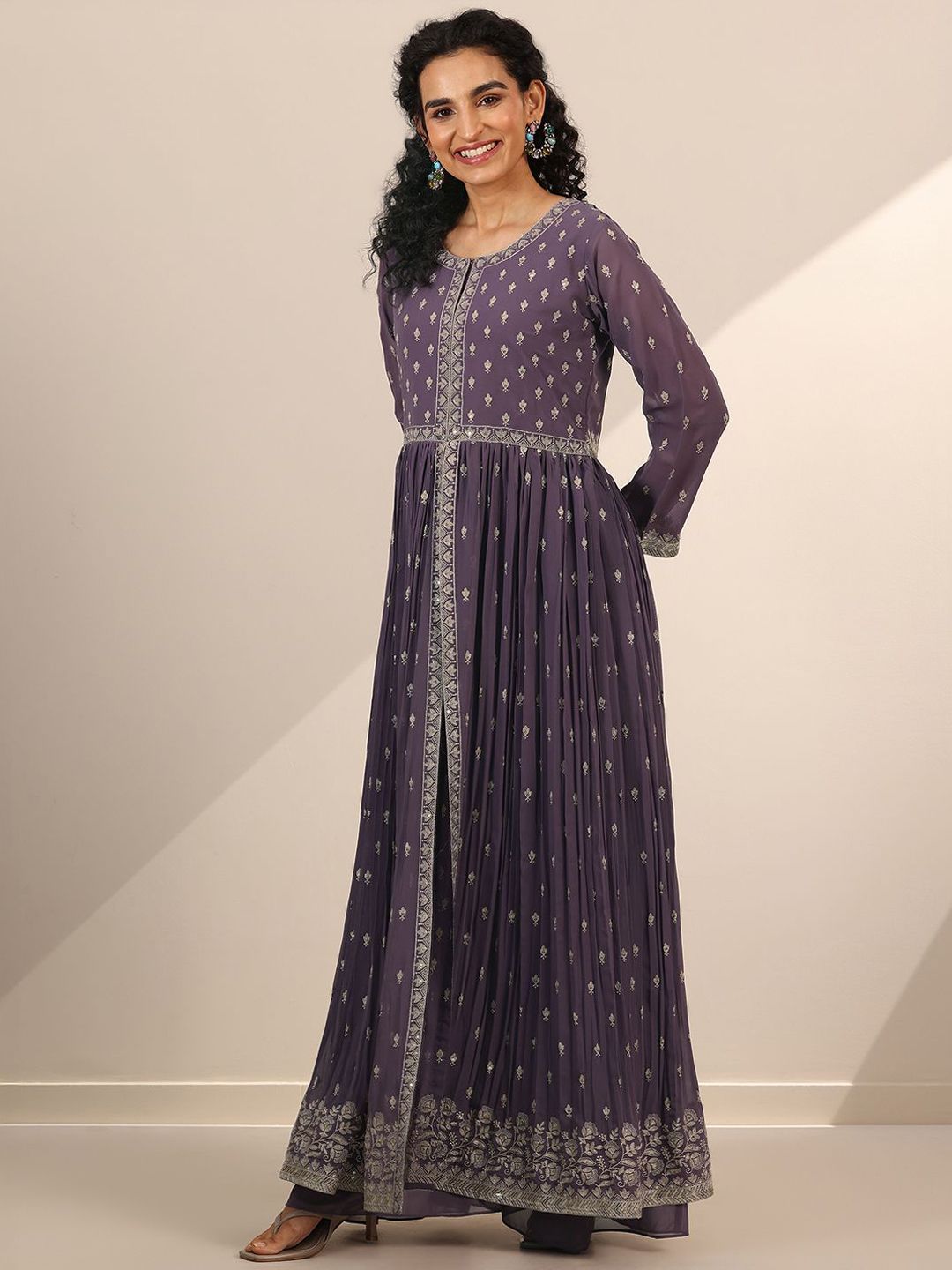 Dhiyona LL Women Floral Empire Sequinned Kurta with Palazzos & With Dupatta