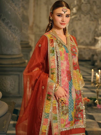 Dhiyona IE Women Floral Printed Regular Gotta Patti Kurta with Palazzos & With Dupatta