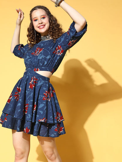 Dhiyona AY Women's Classic Navy Blue Floral All in the Details Dress
